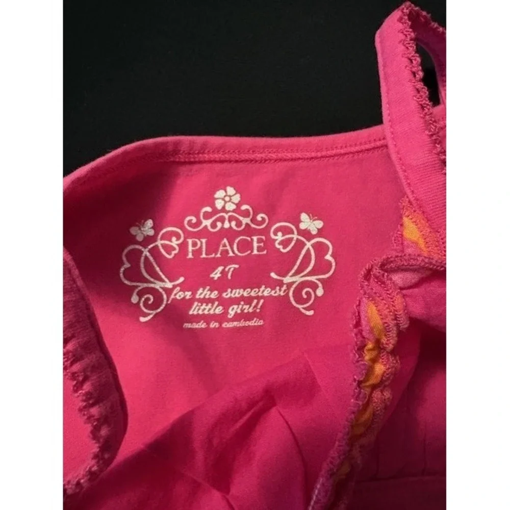 Childrens Place size 4T bright pink ruffled tank with flower applique